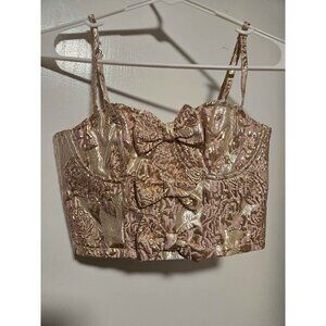 Sugar Thrillz Eternal Elegance brocade pink/gold bustier top XXS